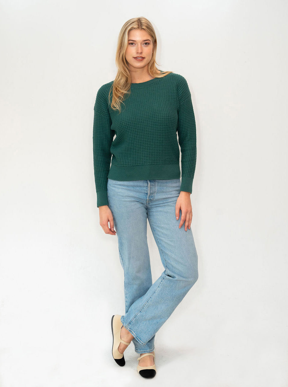Cannon Long Sleeve Waffle Knit Wool Sweater