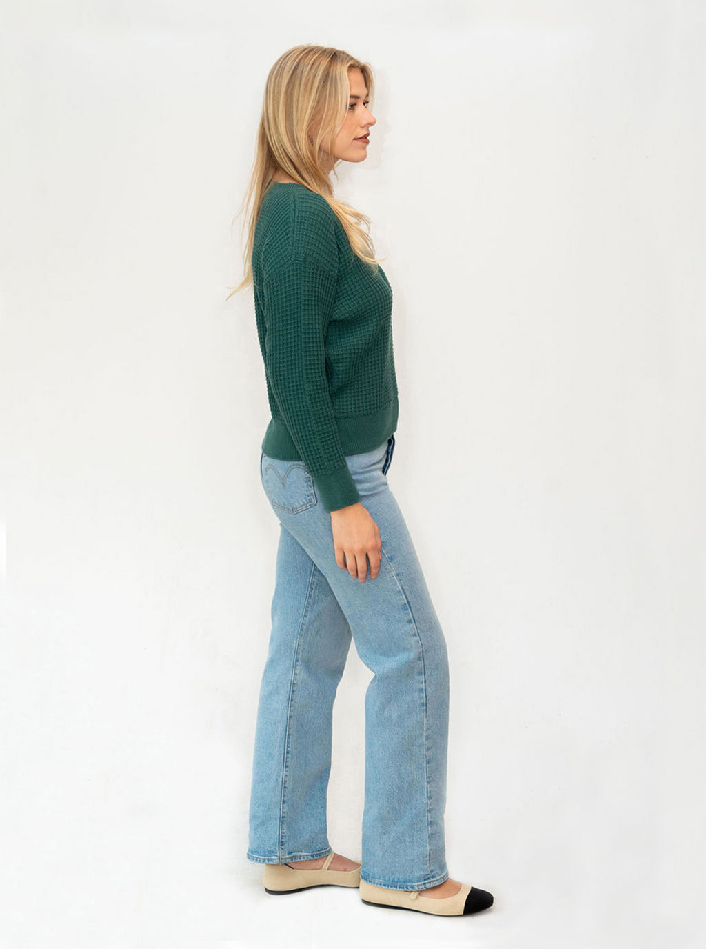 Cannon Long Sleeve Waffle Knit Wool Sweater