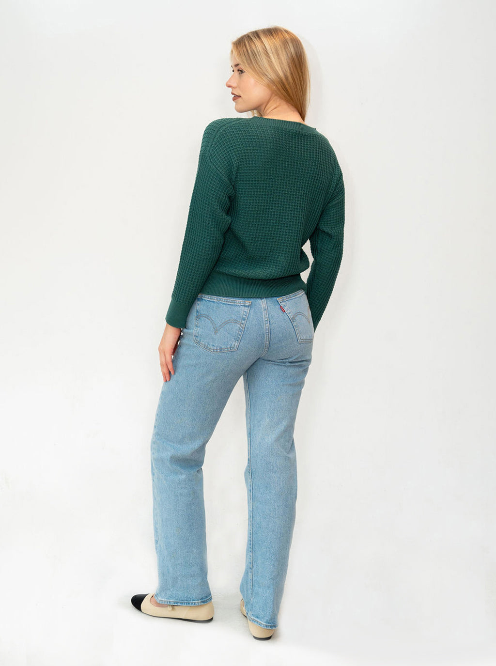 Cannon Long Sleeve Waffle Knit Wool Sweater