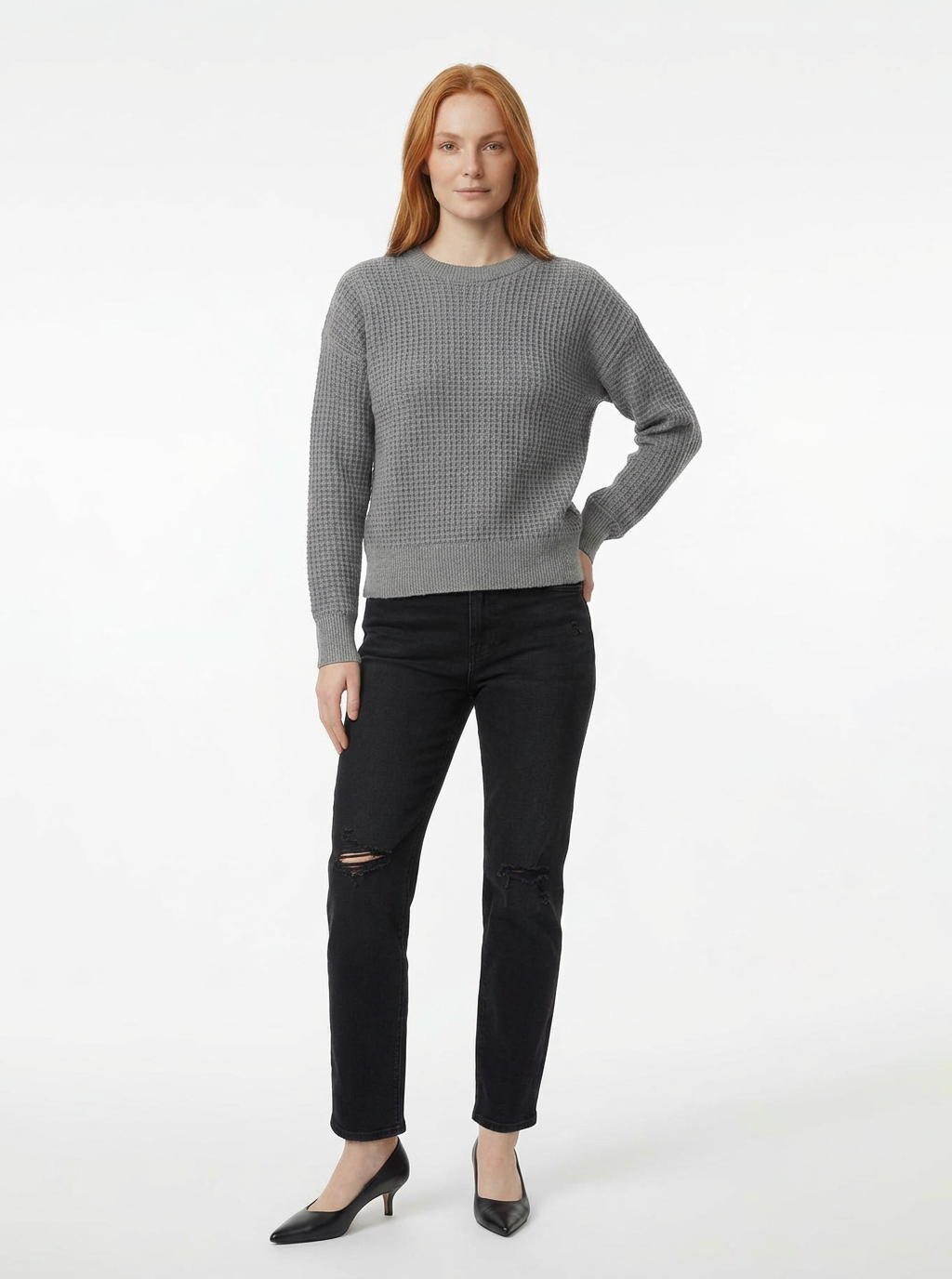 Cannon Long Sleeve Waffle Knit Wool Sweater
