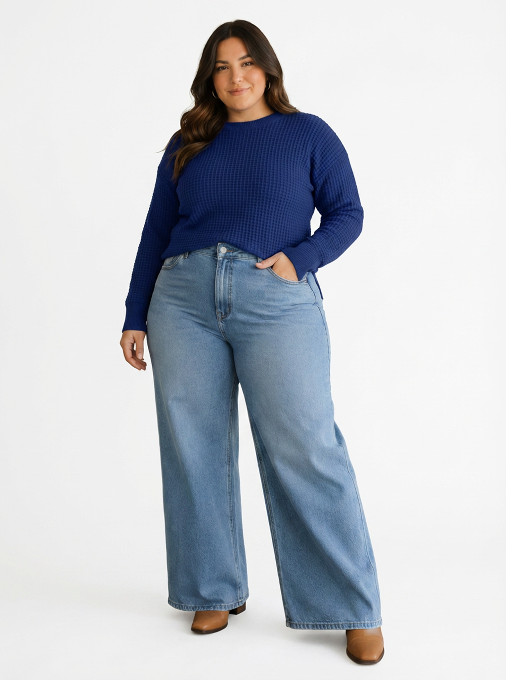Cannon Long Sleeve Waffle Knit Wool Sweater