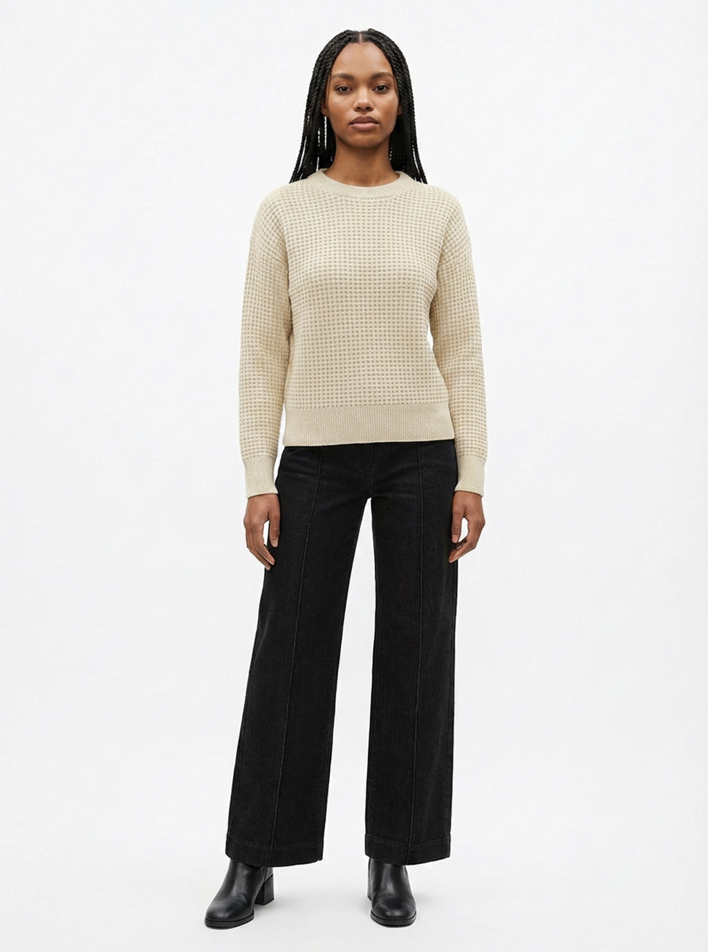 Cannon Long Sleeve Waffle Knit Wool Sweater