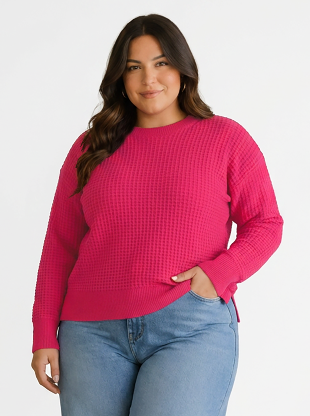 Cannon Long Sleeve Waffle Knit Wool Sweater