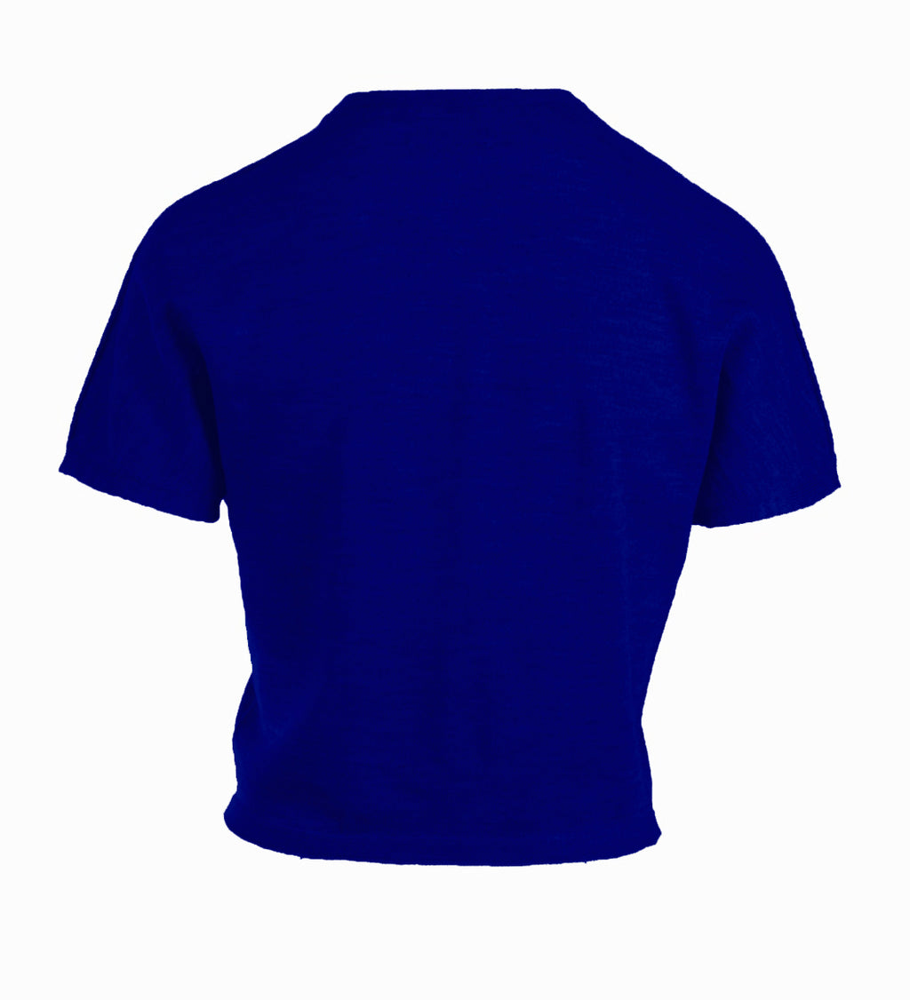 Blue wool cropped tee on a white background