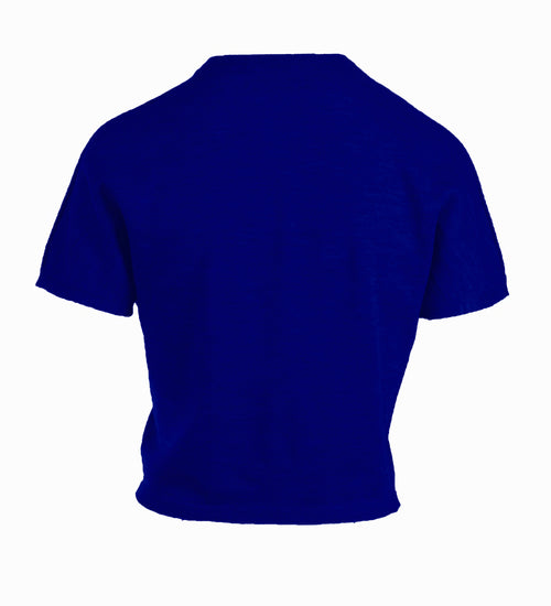 Blue wool cropped tee on a white background