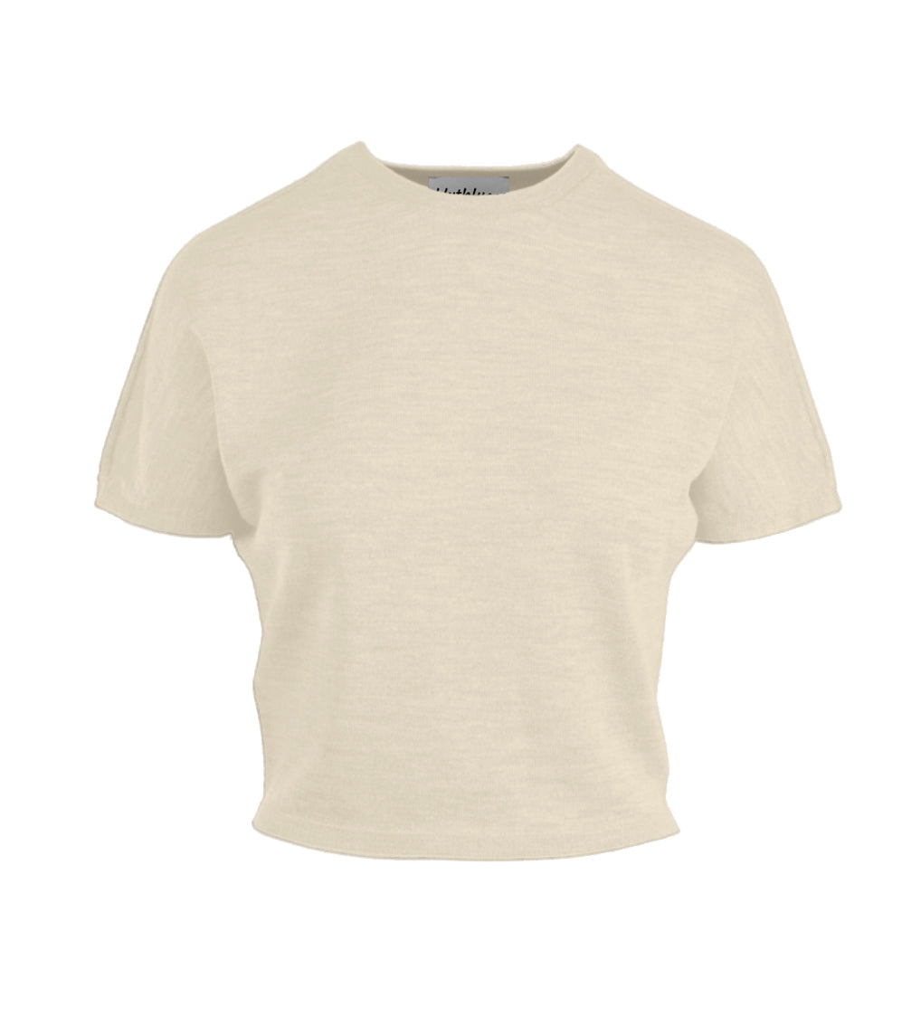 Beige wool crop top on a white background
