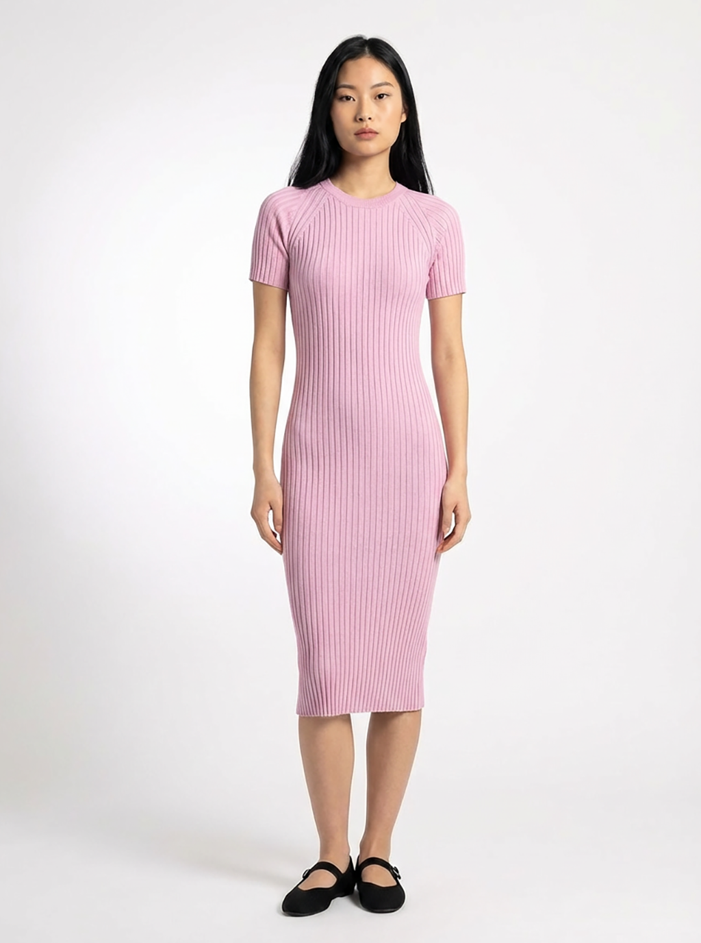Tayrona Short Sleeve Midi Cotton Ribbed Knit Dress