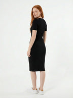 Tayrona Short Sleeve Midi Cotton Ribbed Knit Dress