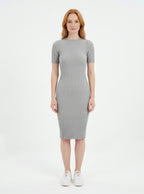 Tayrona Short Sleeve Midi Cotton Ribbed Knit Dress