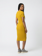 Tayrona Short Sleeve Midi Cotton Ribbed Knit Dress