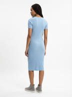 Tayrona Short Sleeve Midi Cotton Ribbed Knit Dress