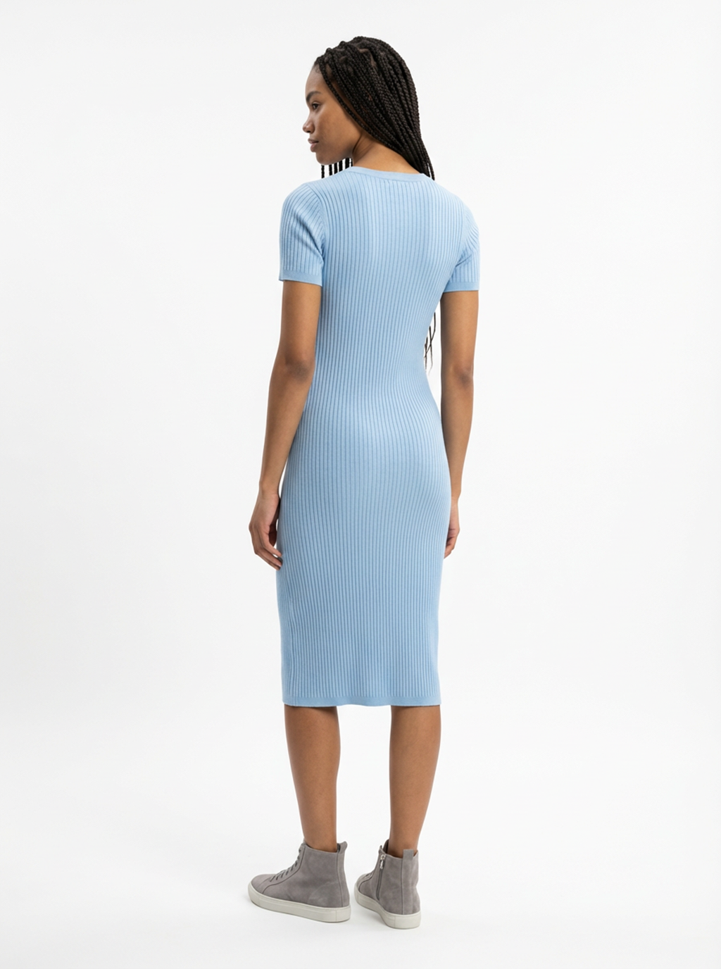 Tayrona Short Sleeve Midi Cotton Ribbed Knit Dress