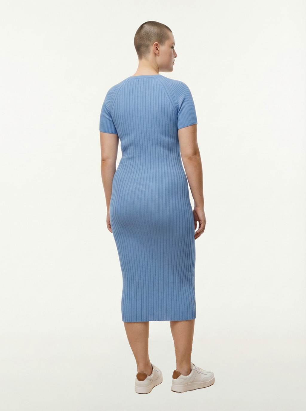 Tayrona Short Sleeve Midi Cotton Ribbed Knit Dress