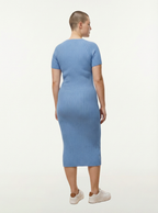 Tayrona Short Sleeve Midi Cotton Ribbed Knit Dress