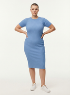 Tayrona Short Sleeve Midi Cotton Ribbed Knit Dress