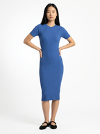 Tayrona Short Sleeve Midi Cotton Ribbed Knit Dress