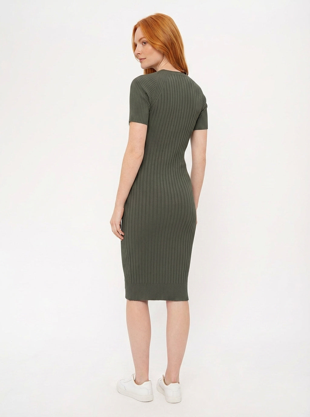 Tayrona Short Sleeve Midi Cotton Ribbed Knit Dress