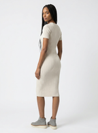 Tayrona Short Sleeve Midi Cotton Ribbed Knit Dress