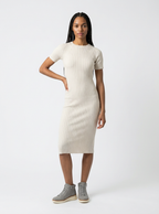 Tayrona Short Sleeve Midi Cotton Ribbed Knit Dress