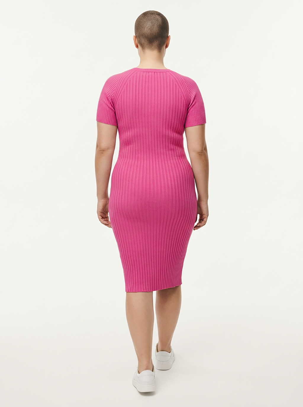Tayrona Short Sleeve Midi Cotton Ribbed Knit Dress